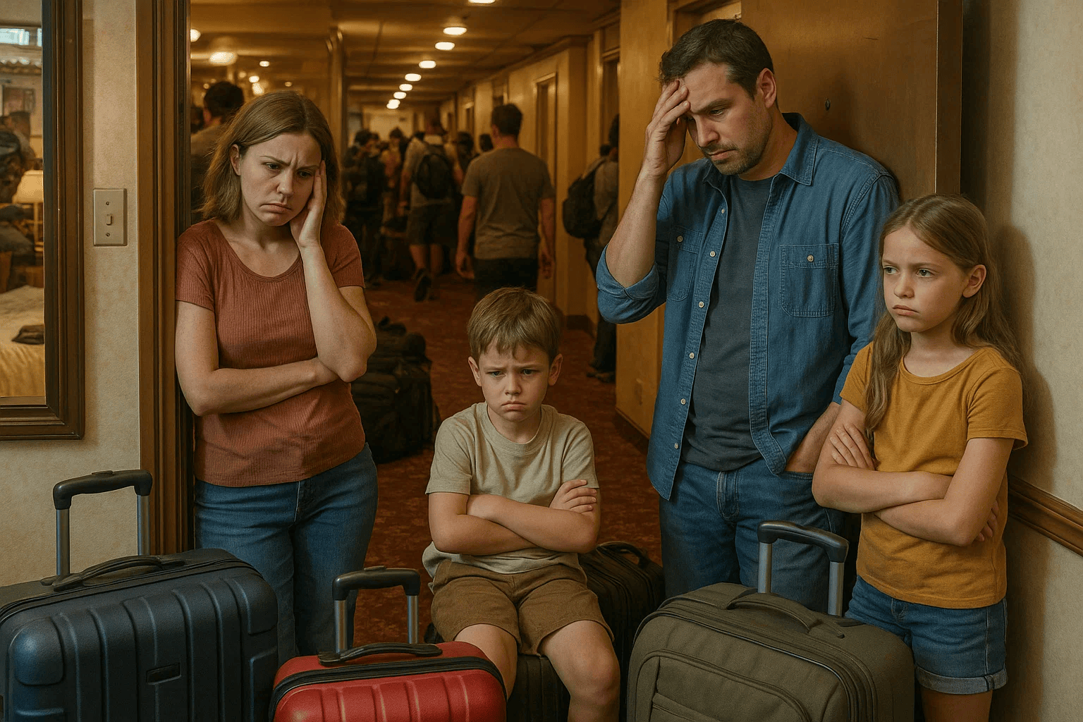 Image of a frustrated family on vacation